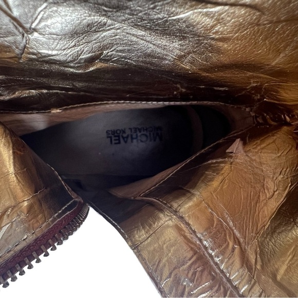 Michael Kors Tan Leather Riding Boots Knee High Zip Low Heel Size 10M Almond Toe - Picture 11 of 12
